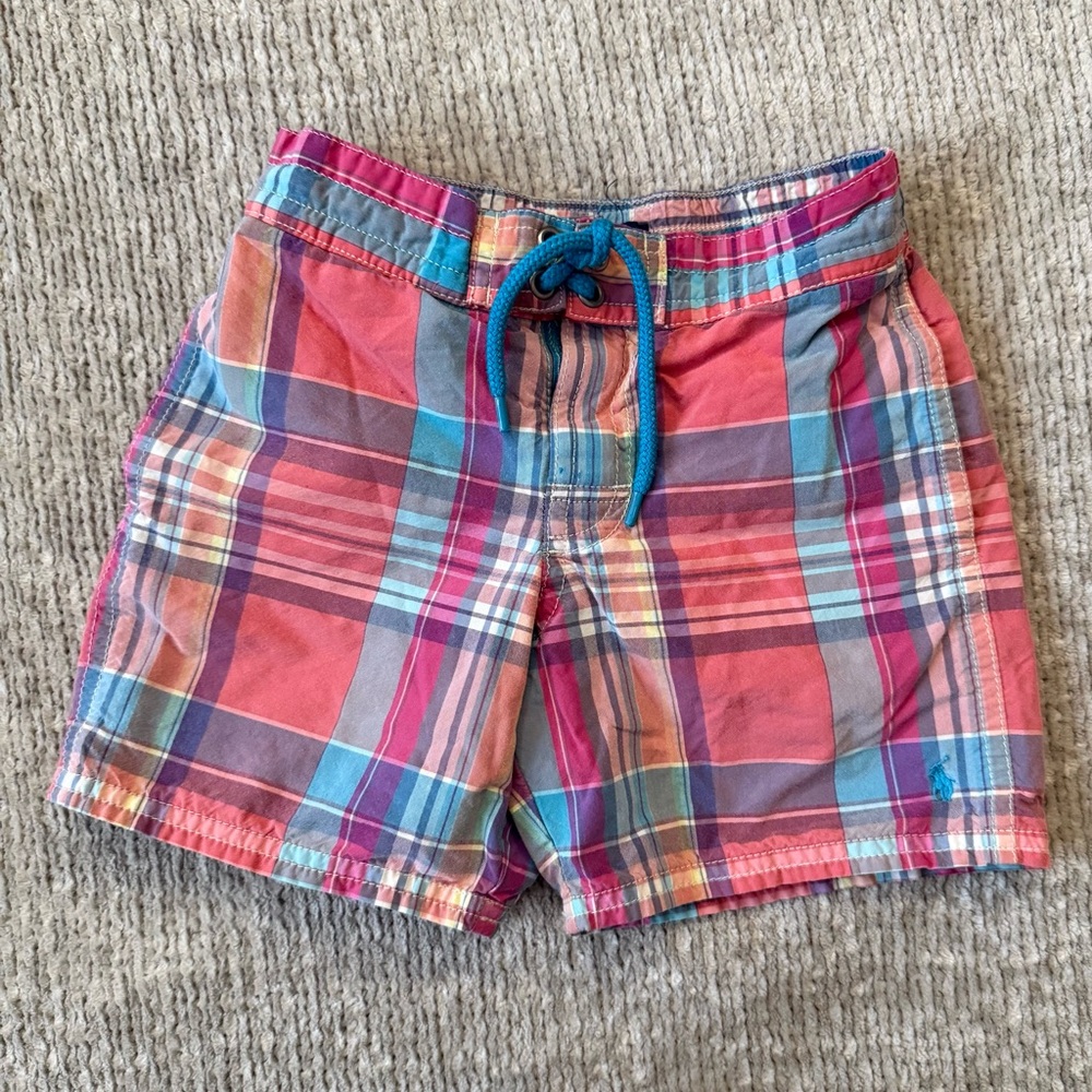 Polo Ralph Lauren Boys Plaid Swim‎ Trunks 4/4T Lined Colorful Vacation